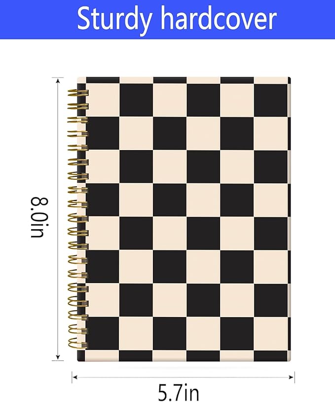 Spiral Journal Notebook,A5 Hardcover Lined Journals for Women 6 x 8.3 in,60 Sheets 120 Pages Thick Paper,Cute College Ruled Writing Notebook for Office Work School(Black Beige Plaid)