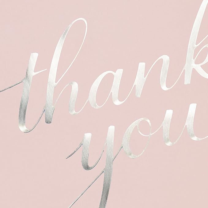 Cheerin 24 Pack Pink Thank You Cards With Envelopes Set - Elegant Silver Foil Thank You Notes for Wedding, Birthday and Baby Shower - Bulk Appreciation Cards 3x5 inch