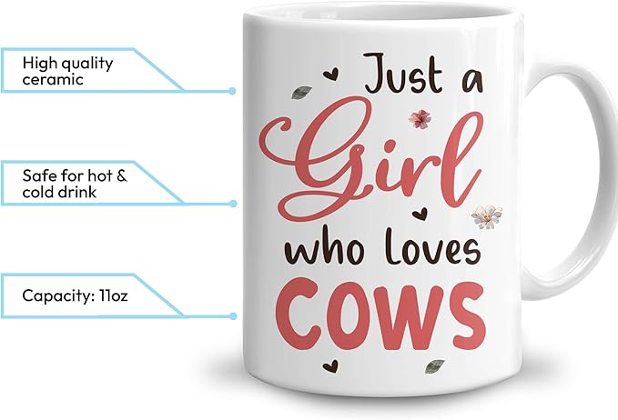Hyturtle Personalized Cute Cow Mug Gift For Cow Lover - Just A Girl Who Loves Highland Cows - Cow Gift For Women - Gift For Animal Lover - Birthday - Custom Name Coffee Cup Ceramic Mug 11oz - 15oz