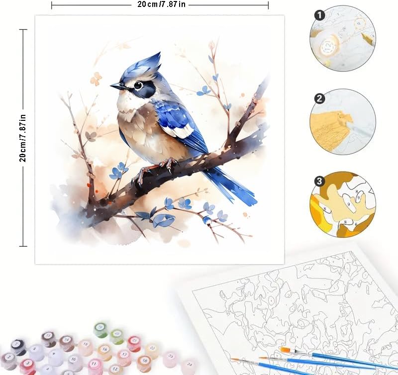 TAOPAOLAB Blue Jay Digital Painting Kit for Adults - DIY Blue Jay Bird Oil Painting on Canvas 7.87x7.87in, Framed Acrylic Paint Kit, Good for Beginners, Art for Home Decor or Gift - Image 2
