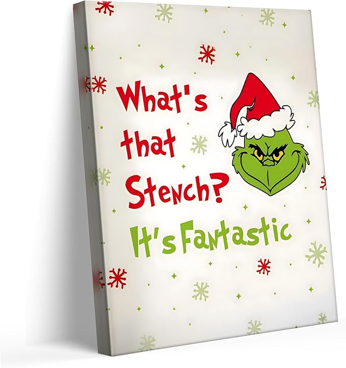 Funny Christmas Canvas Wall Art Decor - “What's That Stench? It's Fantastic” Holiday Decor - 8x10 inch Humorous Christmas Decoration for Living Room or Office - Premium Quality Canvas Print