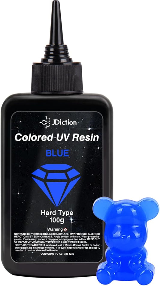 JDiction UV Resin Blue, 100g Colored UV Resin Odorless and Hard UV Resin Kit for Jewelry Making, Colored Resin Casting and Coating, Crafts and Decoration