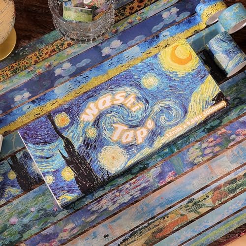emmoolife 32 Rolls Washi Tape Set, Oil Painting Decorative Masking Tape, Van Gogh Adhesive Tape for Bullet Journal, DIY Crafts Gift, Party Decorations, Junk Journal, School Supplies - Image 4