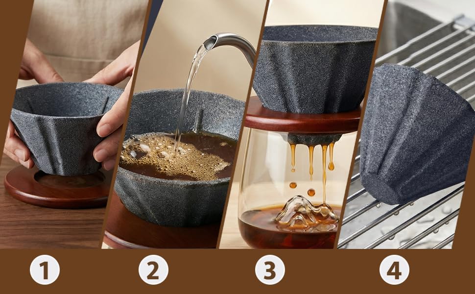 Reusable Coffee Filter, Ceramic Tea Strainer Compatible for Most Cups, Best Coffee Maker and Bar Accessories, with Bamboo Stand - Image 5