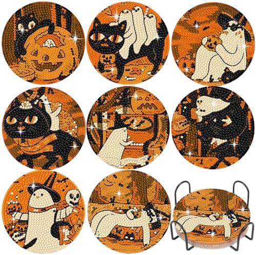 DOTSOPS 8 PCS Halloween Diamond Art Kits for Adults Diamond Art Coasters by DOTSOPS