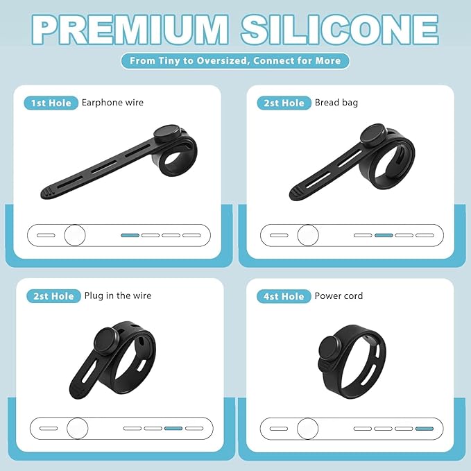15 Pcs Silicone Cable Ties, Reusable Cord Organizers for Charger Cables, Hair Dryer, Home Office Desk, Flexible Cord Wraps for Electrical Wires Management