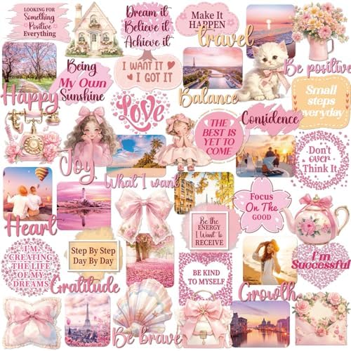Pink Vision Board Stickers - 50 Pcs Cute Aesthetic Travel Kit by LetCreativityFlourish