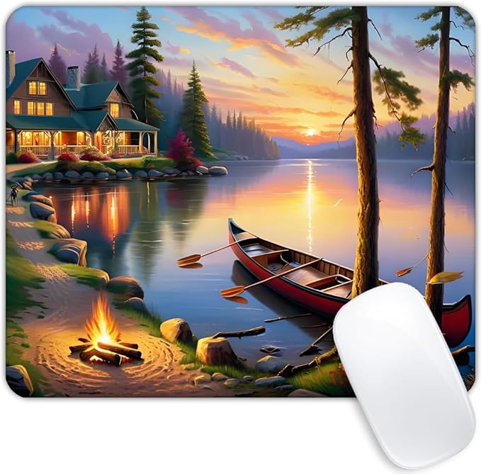 Square Mouse Pad Canoe Lake(2),Gaming Mouse Pads for Desk,Soft Computer Waterproof Non-Slip Mouse Mat