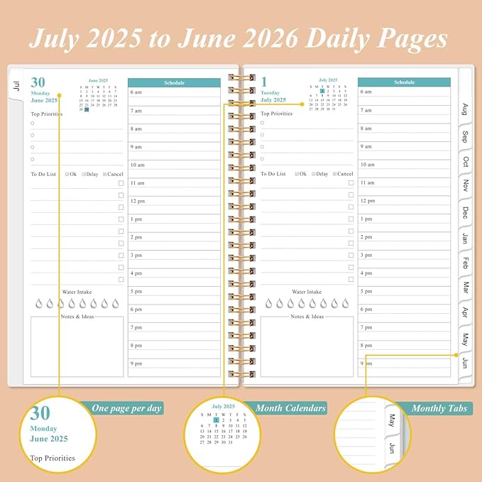 2026 Daily & Monthly Planner - One Page Per Day, Daily Planner 2026 from January 2026 to December 2026, Planners 26 with 12 Monthly Tabs, 6.4" x 8.5", Rose Flower