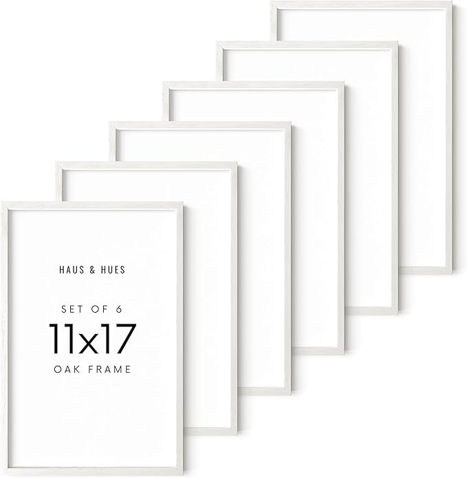 HAUS AND HUES White Oak Wood 11x17 Picture Frames - Set of 6, Contemporary Frames for Posters and Wall Decor