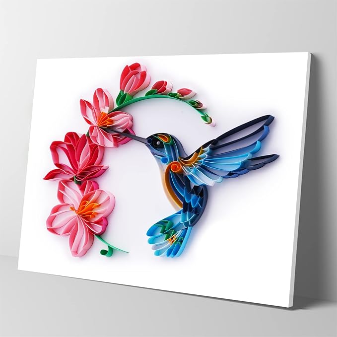 Uniquilling Quilling Kit, Paper Quilling Kits, 8 * 10-in Flower& Hummingbird Paper Filigree Kits with Quilling Tools& Using Manual, DIY Quilling Artwork Modern Wall Art for Living Room