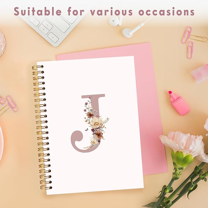 Lacama Customized Monogrammed Gifts, Pink Initial Letter J Notebook Journal, Birthday Gifts for Women, Aesthetic Wildflower Personalized Spiral Notebook, School Supplies, Office Supplie 5.5x8.3