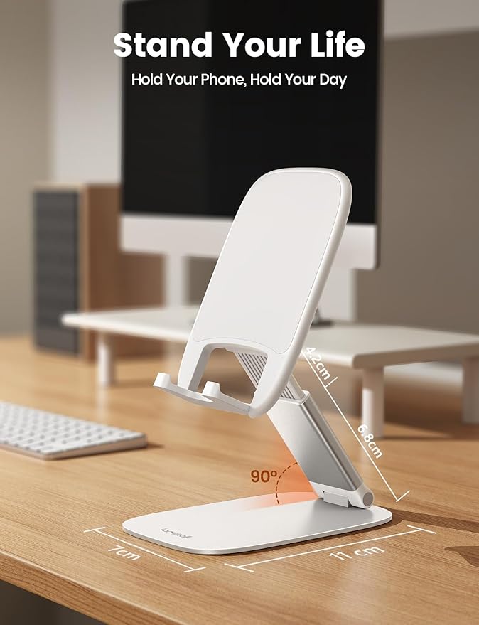 Lamicall Ultra-Thin Cell Phone Holder, White Cellphone Stand, Birthday Gifts for Father Teens Girls Boys, Stocking Stuffers, Office Desk Accessories for iPhone Holder, Desk Organizer