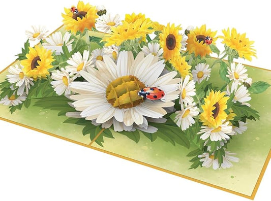 iGifts And Cards You Make the World Brighter Ladybug 3D Pop-Up Card – 6"x8" Sunflower & Daisy Bouquet with Notecard – Uplifting All-Occasion Greeting for Friends, Her, Encouragement, or Just Because