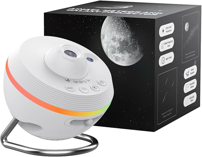 Galaxy Projector, Star Projector Home Planetarium Space Ceiling Starry Sky Night Light with Light Strip, Meteor and Galaxy Projector for Kid Adult Bedroom Christmas Gift (White)