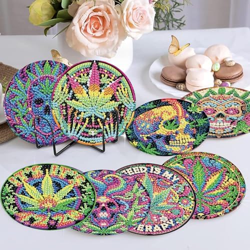 8 Pcs Leaf Diamond Art Coasters Kits, Diamond Painting Coasters Kits - Image 3