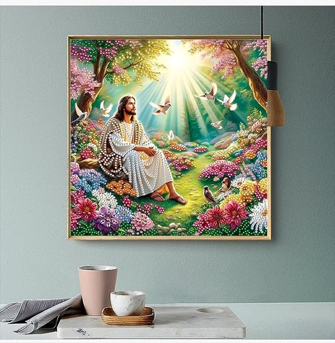 GXGLLPZBY DIY Special Shape Diamond Art Kits, 5D Religious Diamond Painting for Beginners Adults, Jesus Round Full Drill Diamond dot Art Kits, Gem Art for Adults Home Wall Decor 11.8x11.8in