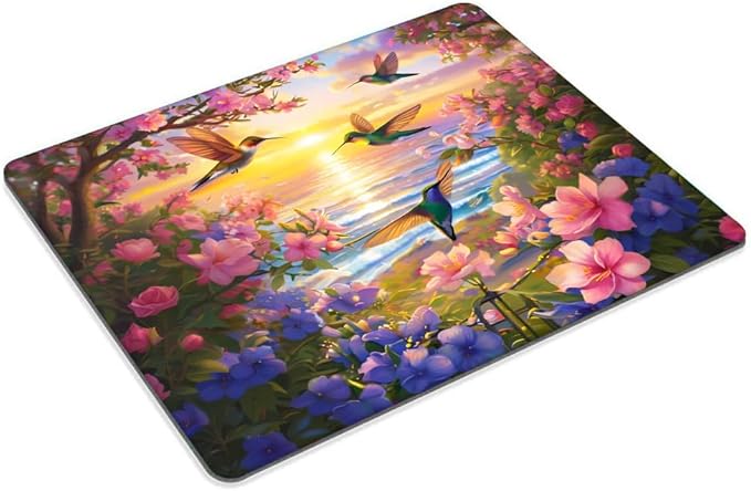Square Mouse Pad Flower Hummingbird,Gaming Mouse Pads for Desk,Soft Computer Waterproof Non-Slip Mouse Mat