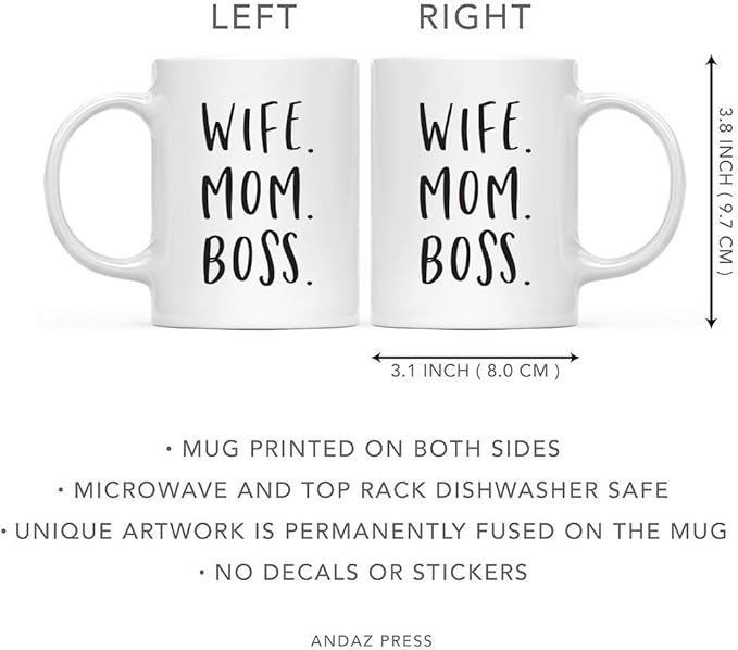 Andaz Press Mother's Day 11oz. Ceramic Coffee Tea Mug Gift for Mom, Wife. Mom. Boss, 1-Pack