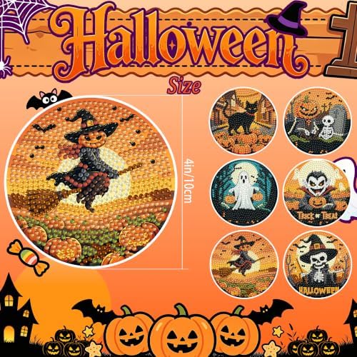 Leatrice 6 PCS Halloween Diamond Art Coasters Small Diamond Painting Kits - Image 4