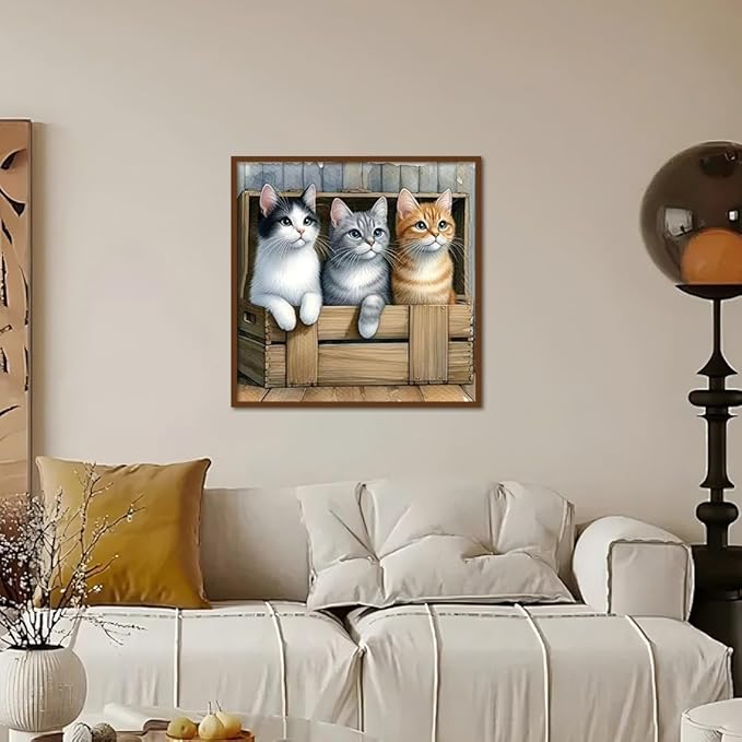Kulvci Cat Diamond Painting Kits for Adults, Diamond Art Kits for Beginners, 5D DIY Full Drill Gem Craft for Home Decor Gift 12x12inch