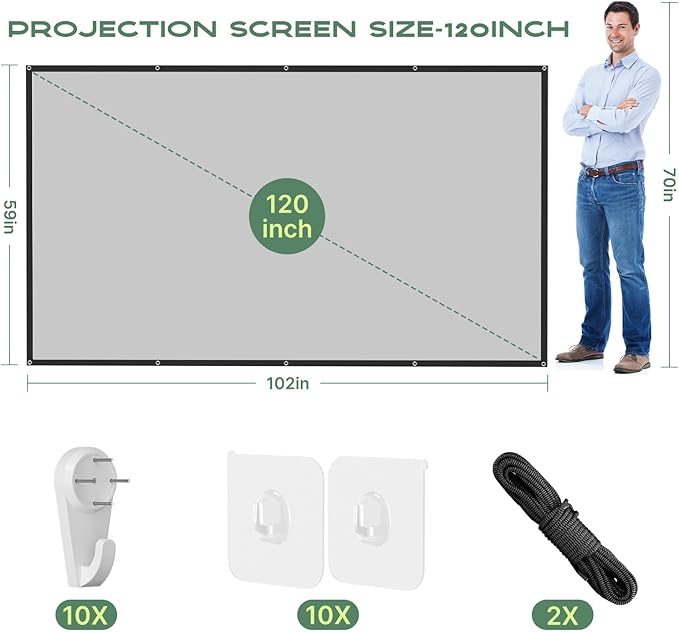 AAJK ALR Projector Screen, 4K Movie Projector Screen 16:9 HD Foldable Anti-Crease Portable Projector, Movies Screen for Home Theater Outdoor Indoor Support Double Sided Projection (120in Pro)