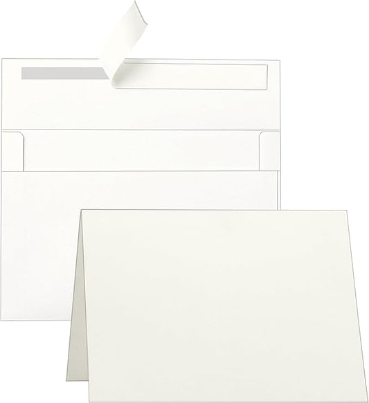 100 Packs Cream Blank Cards and Envelopes 5 x 7 Off White Heavyweight Folded Cardstock and A7 Envelopes Printable Self Seal for Wedding Invitations, Greeting Cards, Party
