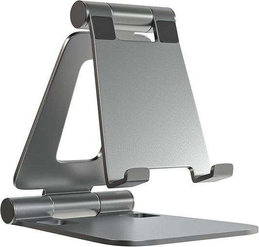 Cell Phone Stand for Desk Phone Holder Foldable Portable Adjustable Cradle Dock Compatible with iPhone 15 14 13 Pro Max, iPhone 12 11 Plus SE XS XR 8 7, Office Desk Travel Accessories, Silver