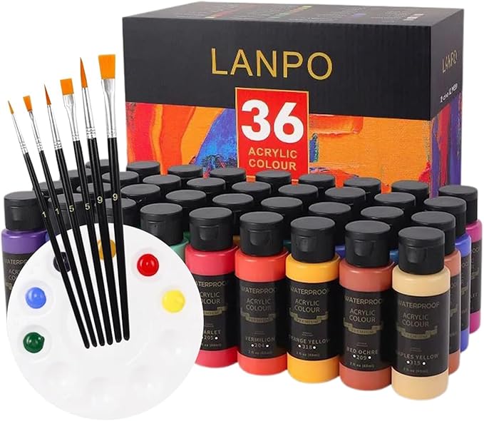 Acrylic Paint Set for Kids & Adults - Non Toxic Rich Pigments Artist Quality Great Color Jar Set for Professional Painting on Canvas, Wood, Fabric and More (36 Colors (2 Ounce Each)) MD-A13-3