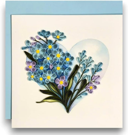 Quilling Greeting Card Handmade Forget-Me-Not Floral Design Heart Detail Romantic Gift for Her Birthday Anniversary Valentine’s Day Special Occasion Keepsake Unique Love Paper Art