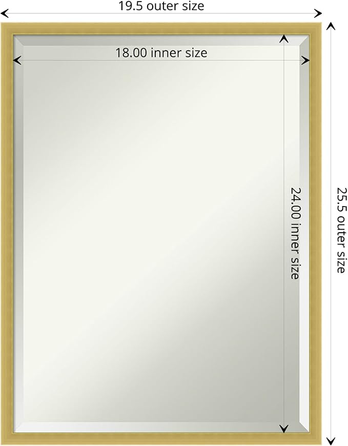 Amanti Art Gold Wall Mirror 25x19 Svelte Polished Gold Rectangle Bathroom Mirror for Wall Decor Living Room, Medium Modern Wood Frame, Hangs Horizonally and Vertically, Bathroom Decor, Beveled Edge
