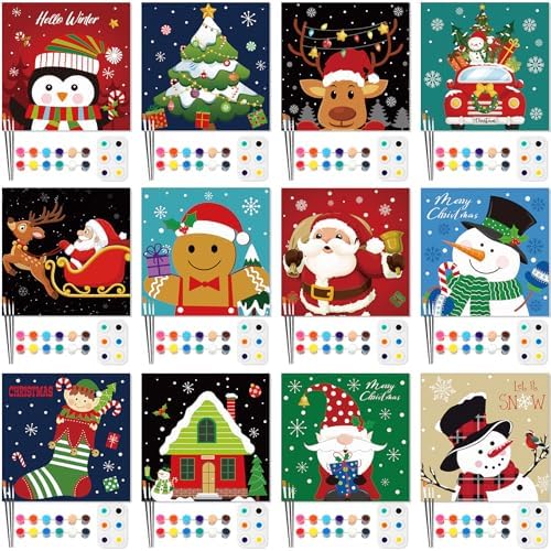 Ctosree 12 Pack Paint and Sip Kit Pre Drawn Canvas, Cute Xmas, 8x8'' by Ctosree