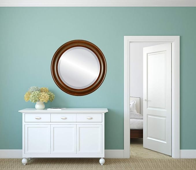 OVALCREST Round Beveled Wall Mirror for Home Decor - Messina Style - Mocha - 17x17 Outside Dimensions