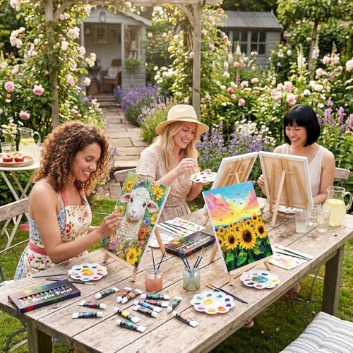 Ctosree 72 Pcs Nature Animals Paint and Sip Kit for Adults 8'' x 10'' Pre Drawn Canvas for Painting DIY Pre Printed Canvas for Party Favor Acrylic Painting Kit Wood Easel Brushes Date Night Bulk - Image 6