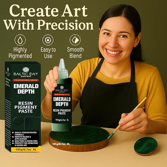 BALTIC DAY Emerald Green Epoxy Resin Pigment Paste XL (191g/6.7oz) – Opaque Epoxy Dye & High Concentration Coloring Paste, Mica Powder Alternative for Resin Art, Jewelry, Tumblers