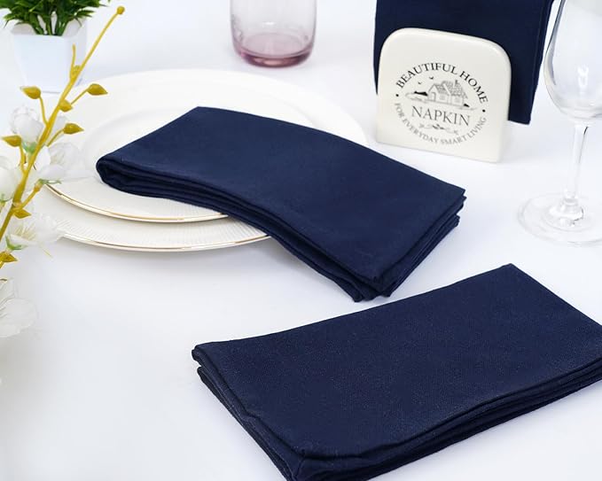 Blue Needles Solid Cloth Napkins Set of 12 Navy Blue 100% Cotton Dinner Napkins 18x18 inches - Soft, Reusable, Absorbent & Washable Linen, Ideal for Christmas Events, Parties & Everyday Use