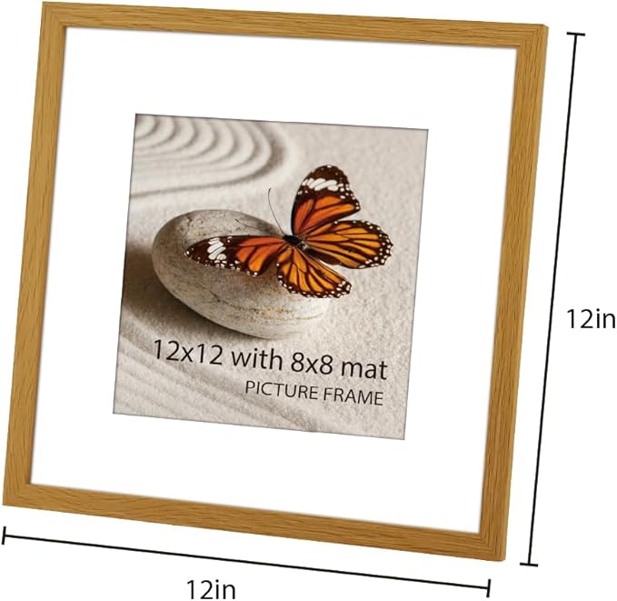 Memory Island 12x12 with 8x8 Photo Frames for Wall and Tabletop Display, 12 by 12 Natural Wood Picture Frames with HD Plexiglass, Set of 15