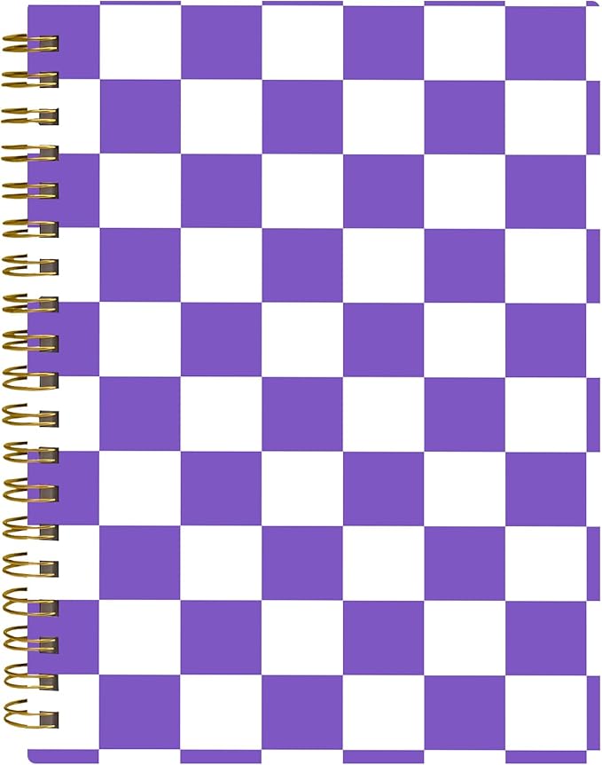 Spiral Journal Notebook,A5 Hardcover Lined Journals for Women 6 x 8.3 in,60 Sheets 120 Pages Thick Paper,Cute College Ruled Writing Notebook for Office Work School(Purple Checker)