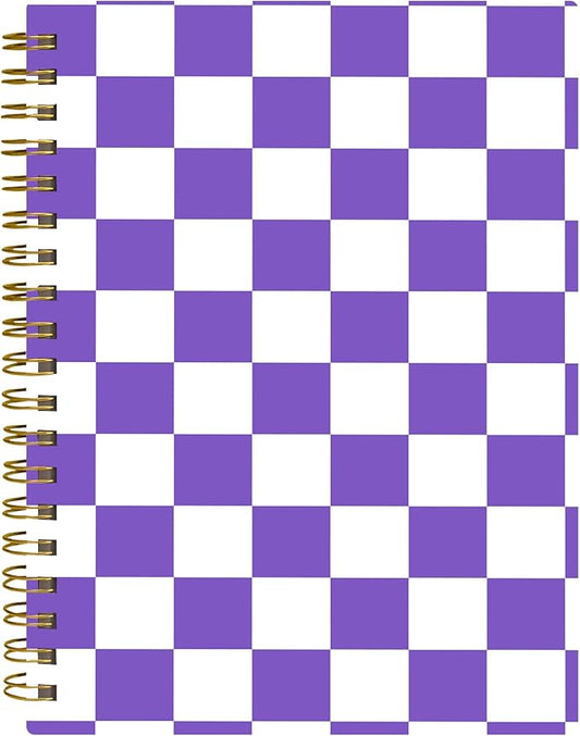 Spiral Journal Notebook,A5 Hardcover Lined Journals for Women 6 x 8.3 in,60 Sheets 120 Pages Thick Paper,Cute College Ruled Writing Notebook for Office Work School(Purple Checker)