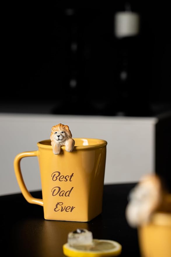 DIHOclub Father's Day Ceramic Coffee Mug with Lion Sculpture Best Dad Ever Gift, Handcrafted Lion King Mug for Dad, Unique Dad Gifts for Birthday, Christmas(12oz)