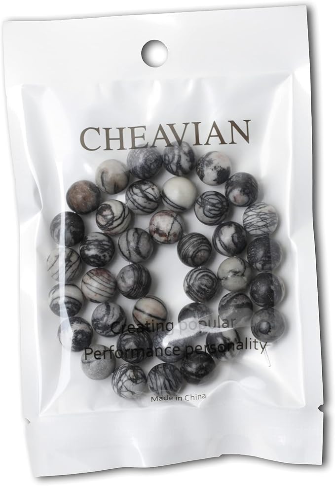 35PCS 10mm Natural Black Network Zebra Stone Round Loose Beads for Jewelry Making DIY Bracelet Necklace Materials 1 Strand 15"