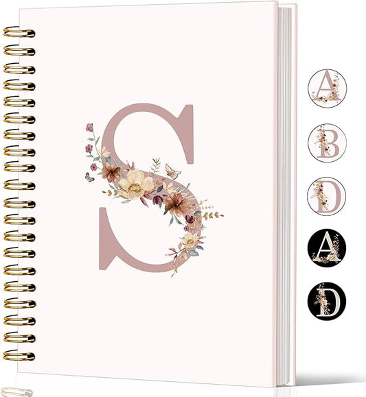 Lacama Pink Initial Letter S Notebook Journal, Customized Monogrammed Gifts, Aesthetic Wildflower Personalized Spiral Notebook, Birthday Gifts for Women, School Supplies, Office Supplie 5.5x8.3