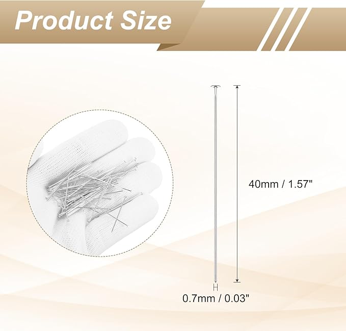 HARFINGTON 100pcs Flat Head Pins 1.57" 40mm Needles Bulk for Earring Pendant Necklace Bracelet Charm Jewelry Making Findings DIY Craft, Silver Tone
