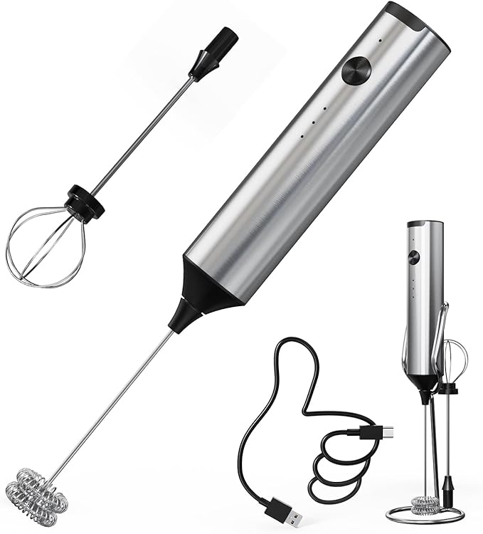 CIRCLE JOY Powerful Milk Frother Handheld with 3-Speed, Coffee Frother Wand Rechargeable Mini Drink Mixer with 2 Stainless Steel Whisk for Matcha, Hot Chocolate, Cappuccino,& Egg Mini Frother