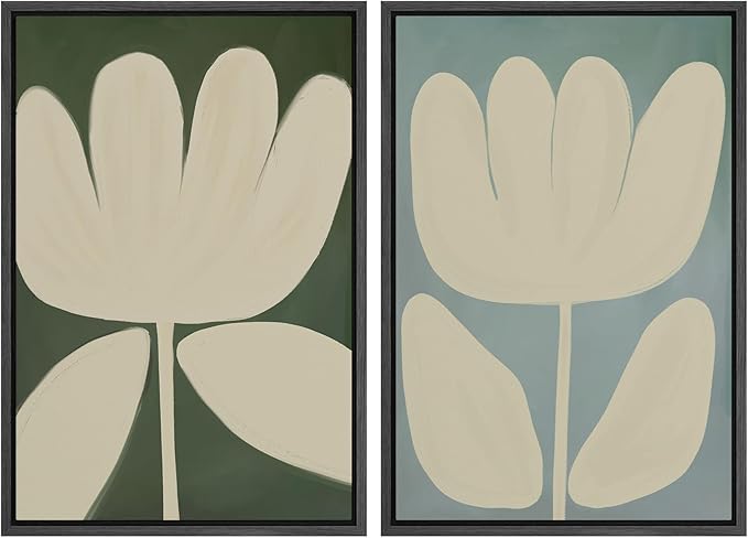 SIGNWIN Framed Canvas Print Wall Art Set Minimalist Floral Neutral Beige Flower Illustrations Modern Art Minimal Boho Colorful for Living Room, Bedroom, Office - 24"x36"x2 BLACK