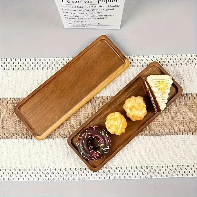 2 Pack Solid Wood Serving Platters and Trays of Natural Wood with Edge,Rectangular Avoid Sliding and Spilling Food (Rectangular Acacia Wood Platters 2pcs)