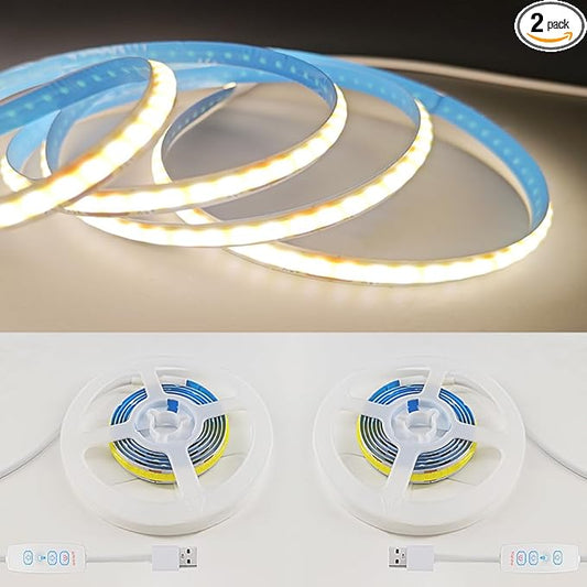2 Pack Warm LED Strip Lights, 3 Button Switch LED Strip Light with Dimmer, USB Light Strip for Cabinet, Bedroom, TV Backlighting USB LED Strip (3.28FTx2)