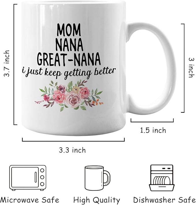 IWXYI Great Nana Coffee Mug - Great Nana Gifts for Birthday Mothers Day, 11oz Floral Mother‘s Day Coffee Mug Ceramic, Mothers Day Gifts