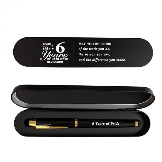 6 Year Work Anniversary Pen Gift- Engraved Gel Pen for Employee & Staff Appreciation Award, 6 Year Service Recognition