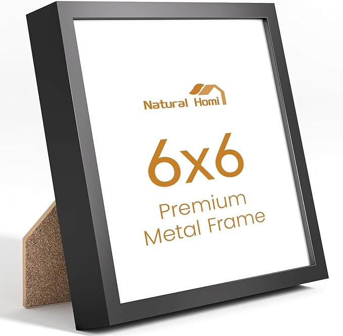 6x6 Aluminum Metal Picture Frame,Tempered Glass Black Photo Frame 6x6 for Family Photo,Posters,Art,Document to Wall Mount Horizontally or Vertically
